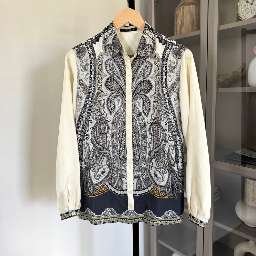 ETRO Silk Paisley Patterned Collared Button Up Blouse 40 Satin Collared LS Shirt
